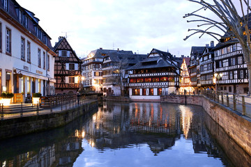 Fototapeta na wymiar Medieval cityscape at twilight - Strasbourg, Alsace, France