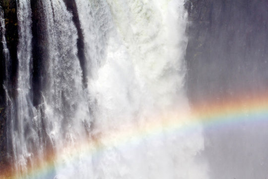 The Victoria Falls With Rainbow On Water