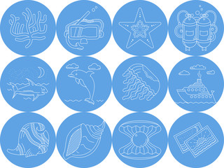 Underwater blue round icons