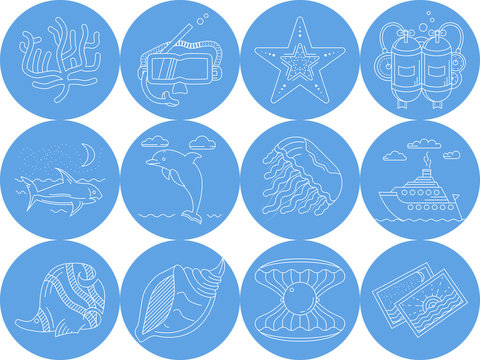 Underwater blue round icons