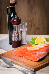 fresh salmon fillet with aromatic herbs, spices