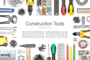 set of tools on white background top view