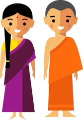 Vector illustration of india monk and woman