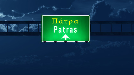 Patras Greece Highway Road Sign at Night
