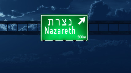 Nazareth Israel Highway Road Sign at Night
