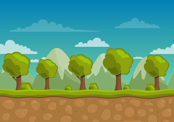 Fototapeta premium Vector Unending Landscape Background with Trees and Mountains
