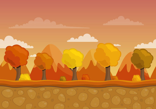 Vector Illustration of an Unending Landscape Background with Trees and Mountains