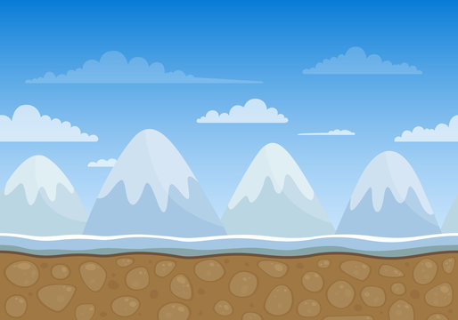 Vector Winter Landscape Background with Mountains