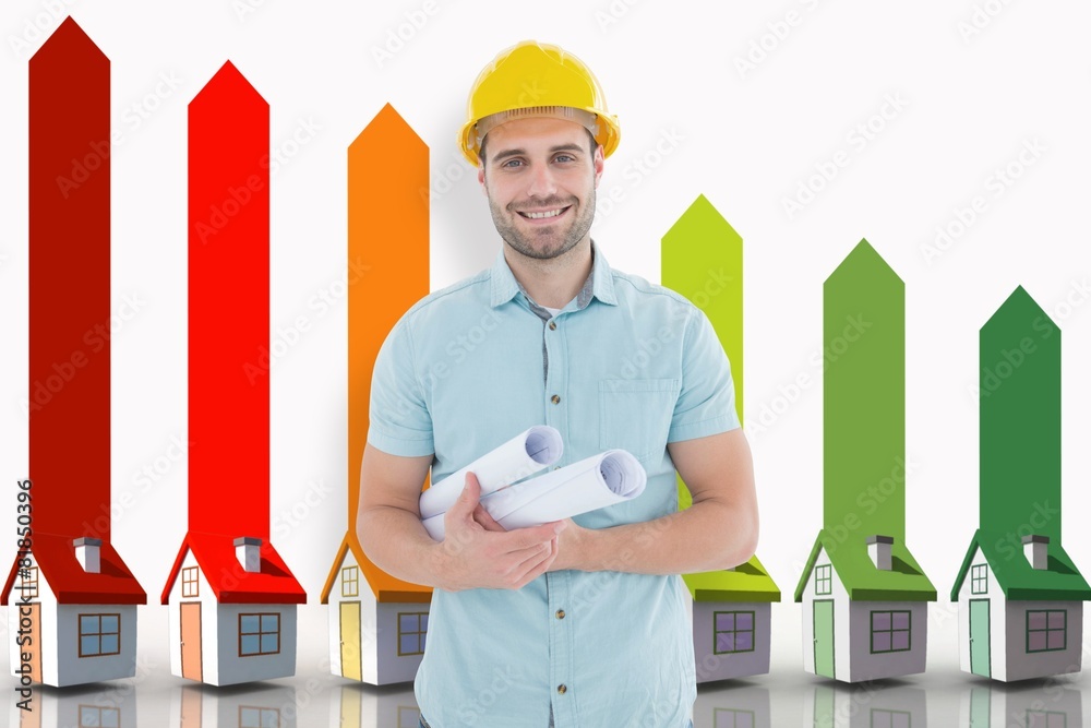 Aufkleber composite image of happy male architect holding blueprints
