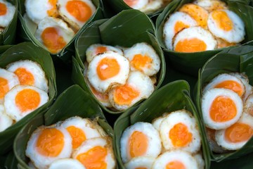 Quail egg Fried on Banana leaf