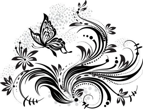 Floral design element and butterfly