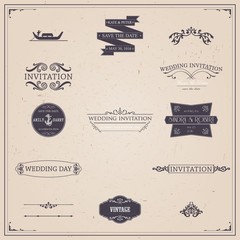 Vector design elements and calligraphic page decorations for wed