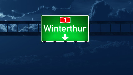 Winterthur Switzerland Highway Road Sign at Night