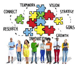 Obraz premium Teamwork Team Connection Strategy Partnership Support Puzzle