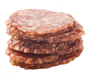 slices of salami isolated on a white background