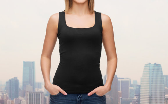 Close Up Of Woman In Blank Black Tank Top