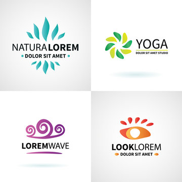 Set of natural spa yoga wellness meditation massage logo