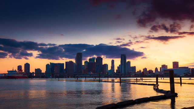 Miami skyline at sunset with clouds, Florida