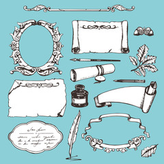 Set of various hand drawn papers and frames. Vector elements.