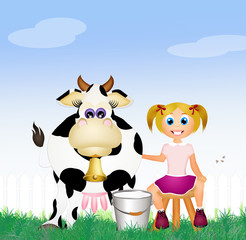 Obraz na płótnie Canvas child milking a cow