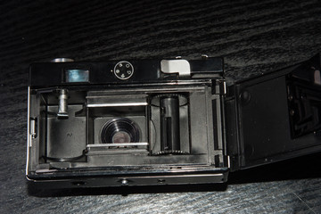 Inside old fashioned soviet union photo camera