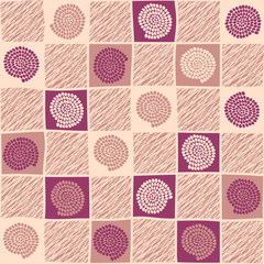 Checked hand drawn illustration with abstract elements. Seamless