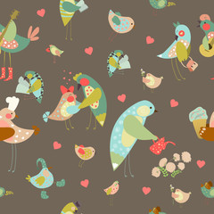 Seamless vector background with colorful birds