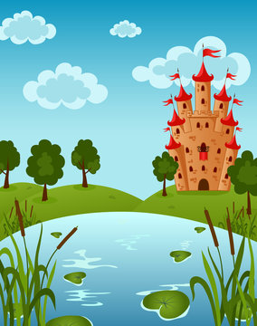 Castle on the Lake with water lily