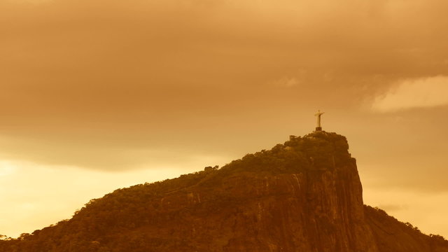 Corcovado Hill and Christ with clouds dynamic, Rio de Janeiro