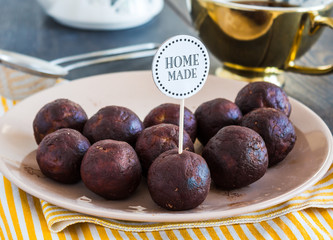 lentil candies with chocolate truffle, healthy dessert