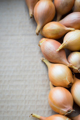 Fresh golden organic onions, clean eating concept