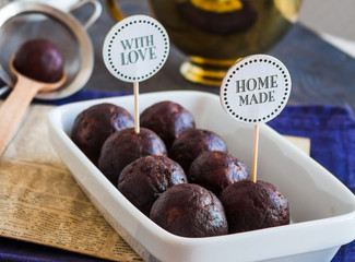 lentil candy with figs, chocolate truffle, healthy dessert