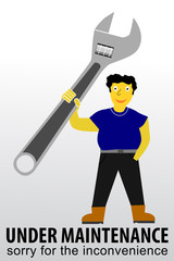 Obraz premium Curly Hair Man, Holding Wrench