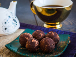 lentil candy with figs, chocolate truffle, healthy dessert