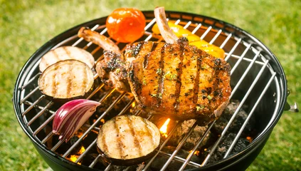 Printed kitchen splashbacks Grill / Barbecue Summer barbecue with pork cutlets