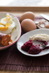 Traditional easter meal in east Europe, view from above