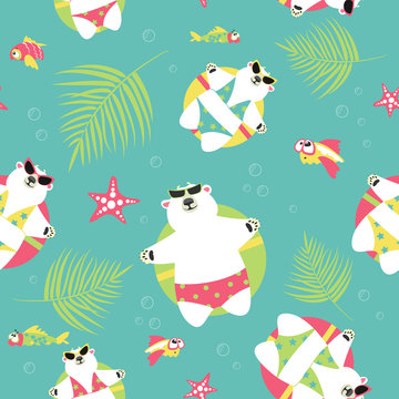 Seamless vector background with polar bears and sea