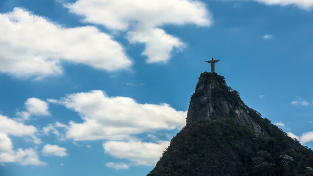 Reedmen Christ (Cristo Redentor) in Rio de Janeiro, Brazil - Latin America. Time lapse with rolling clouds.