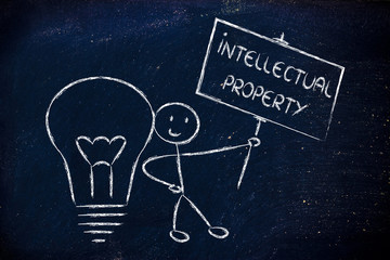 funny copyright owner man with his idea, concept of intellectual