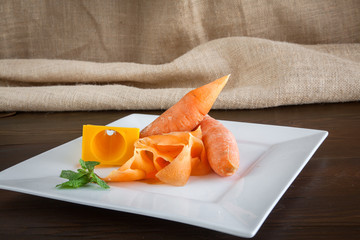 Peeled carrots with sharpener