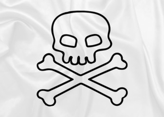 Jolly Roger waving flag on silk texture