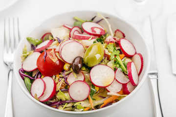 Close up of mixed vegetable salad in restaurant
