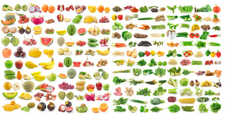 set of vegetable and fruit on white background - obrazy, fototapety, plakaty