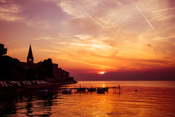 Porec View at Evening. Sea Background in Croatia.