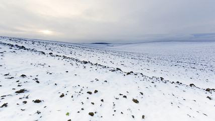 Agricultural field at the winter wind evening