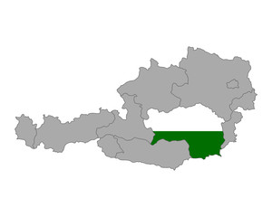 Fototapeta na wymiar Karte von Österreich mit Fahne der Steiermark
