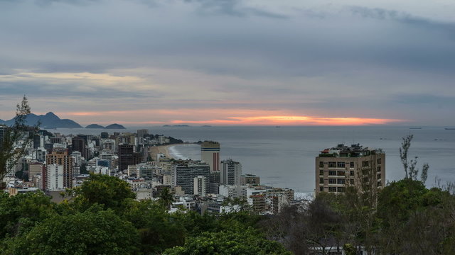 Sunrise sky above Rio de Janeiro city skyline, Brazil