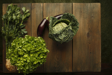 Fresh vegetables at a picnic table background