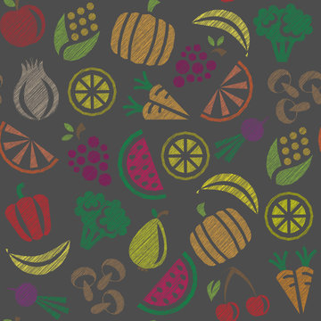 background seamless pattern fruits and vegetables healthy food