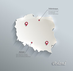 Poland map blue white card paper 3D vector